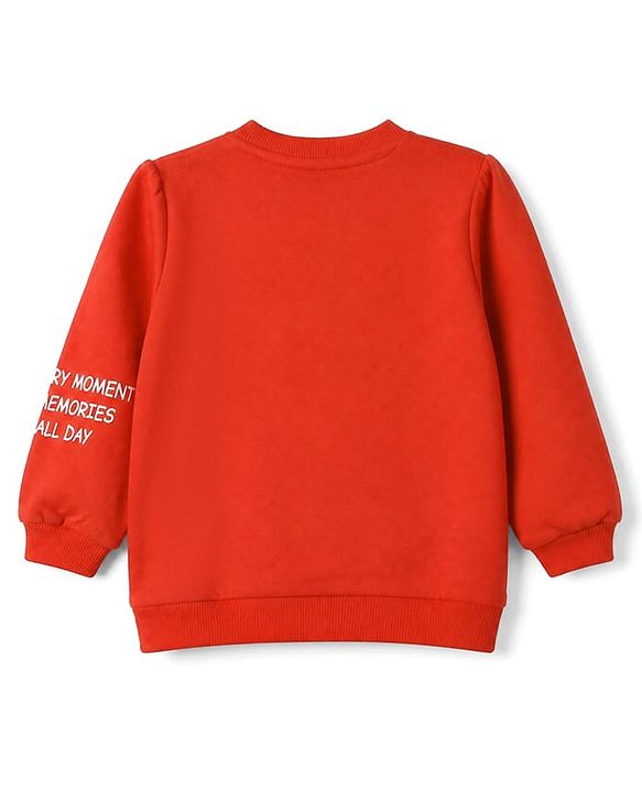 Babyhug 100 % Cotton Fleece Knit Sweatshirt with Full Sleeves and Hearts Sequins in Red