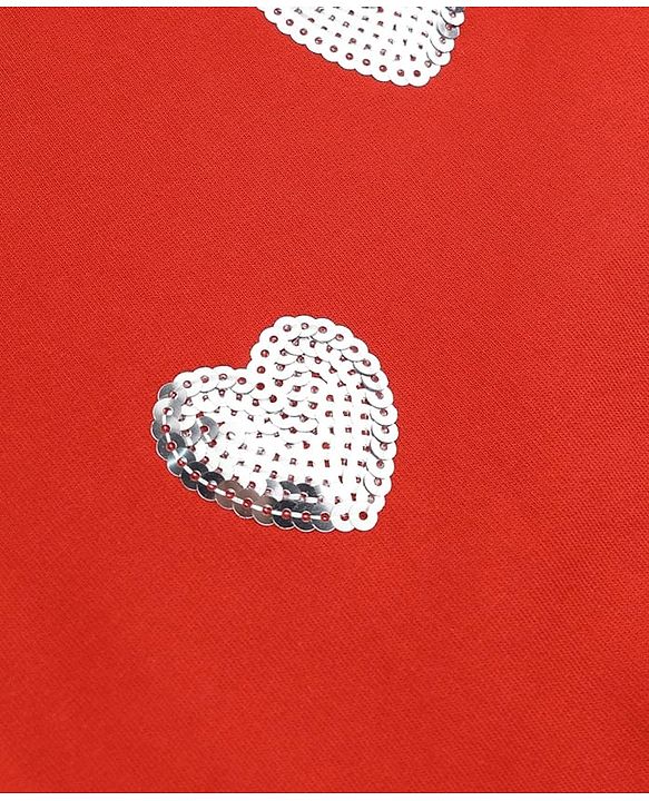 Babyhug 100 % Cotton Fleece Knit Sweatshirt with Full Sleeves and Hearts Sequins in Red