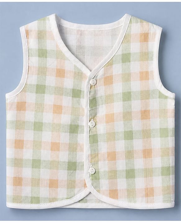 Babyhug 100% Cotton Cambric Woven Jhablas with Sleeveless and Lion Print Pack of 3 - Green Peach & White
