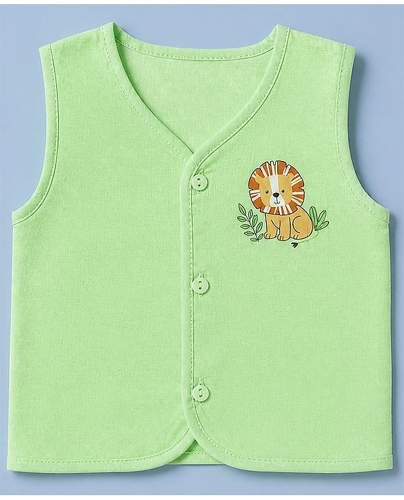 Babyhug 100% Cotton Cambric Woven Jhablas with Sleeveless and Lion Print Pack of 3 - Green Peach & White