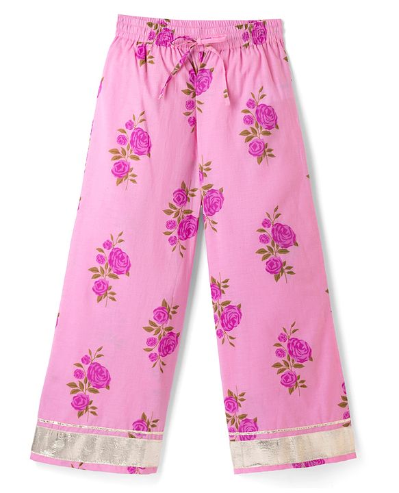 Pine Kids 100% Cotton Woven Three-Fourth Sleeves Kurti and Pant Set With Floral Print & Dupatta - Pink