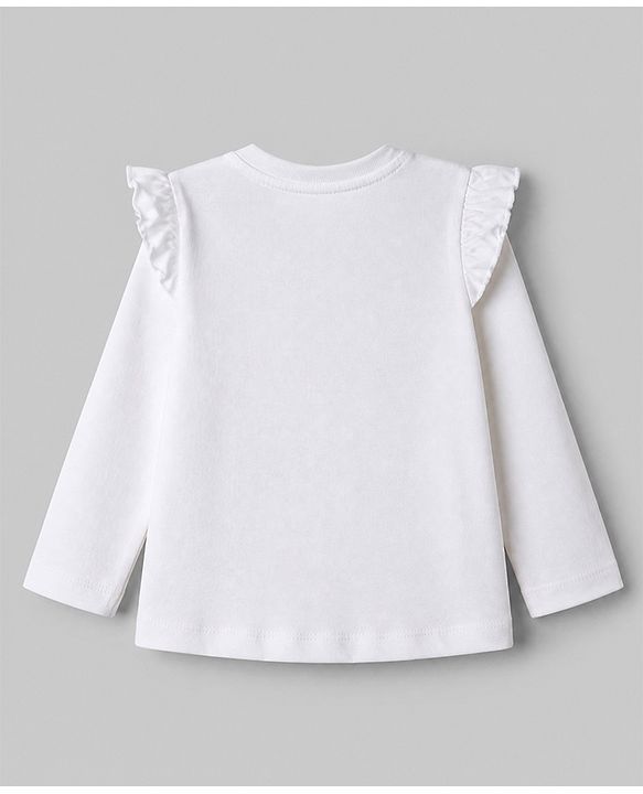 Babyhug 100% Cotton Knit T-Shirts with Full Sleeves, Frill Detail and Fruit Print - White