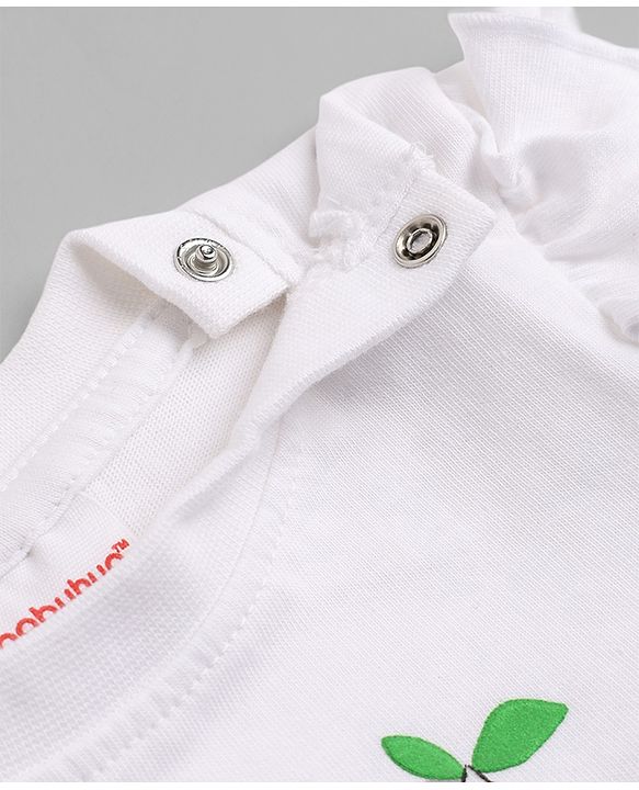 Babyhug 100% Cotton Knit T-Shirts with Full Sleeves, Frill Detail and Fruit Print - White