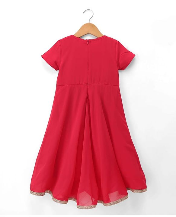 Babyhug Georgette Woven Half Seeves Sequin Floral Embroidered Ethic Dress - Fuchsia