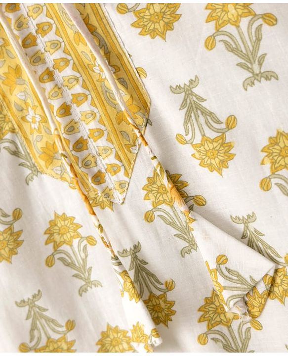 Pine Kids 100% Cotton Woven Full Sleeves Floral Printed Kurta & Pant Set With Dupatta - Off White