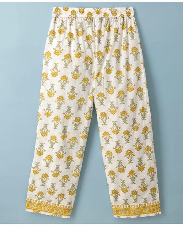 Pine Kids 100% Cotton Woven Full Sleeves Floral Printed Kurta & Pant Set With Dupatta - Off White