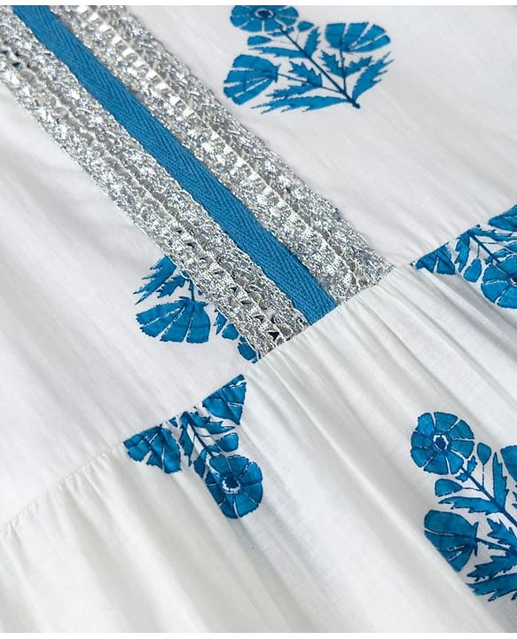 Pine Kids 100% Cotton Woven Three Fourth Sleeves Kurti and Sharara Set with Dupatta and Flower Print in White