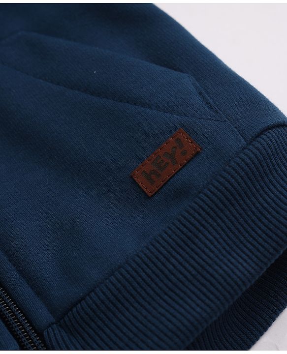 Babyhug Heavy Gauge Fleece Knit Warm Full Sleeves Hooded Sweatjacket - Navy Blue