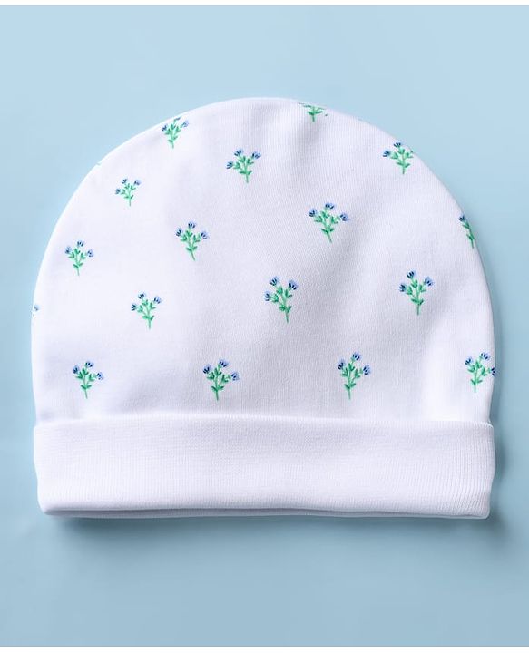 Babyhug 100% Cotton Interlock Knit Cap Mittens & Booties With Floral Print White - Diameter 14.5 cm