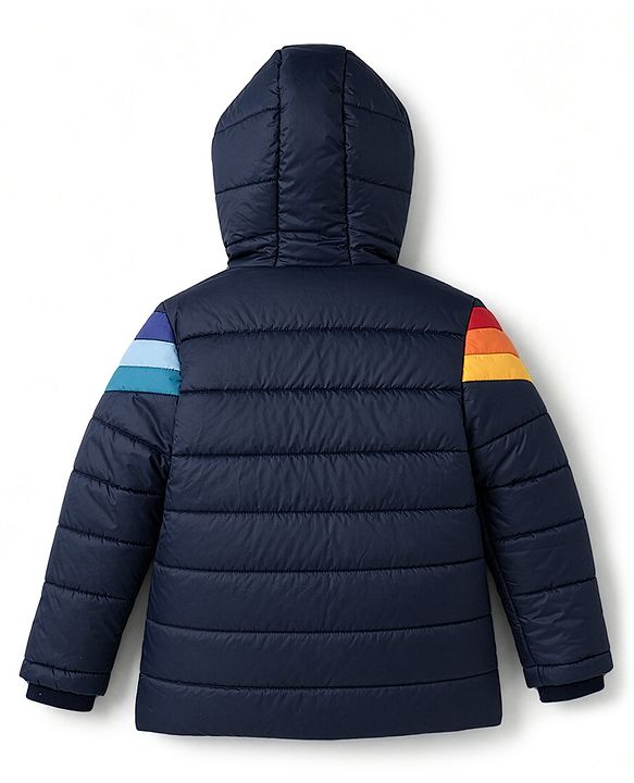 Babyhug Woven Padded/Quilted/ Winter Jacket with Full Sleeves and Rainbow Print - Navy Blue