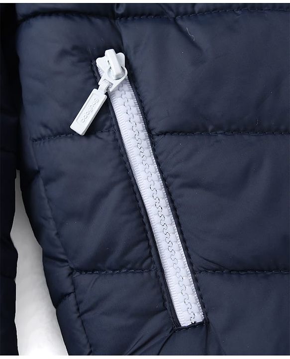 Babyhug Woven Padded/Quilted/ Winter Jacket with Full Sleeves and Rainbow Print - Navy Blue
