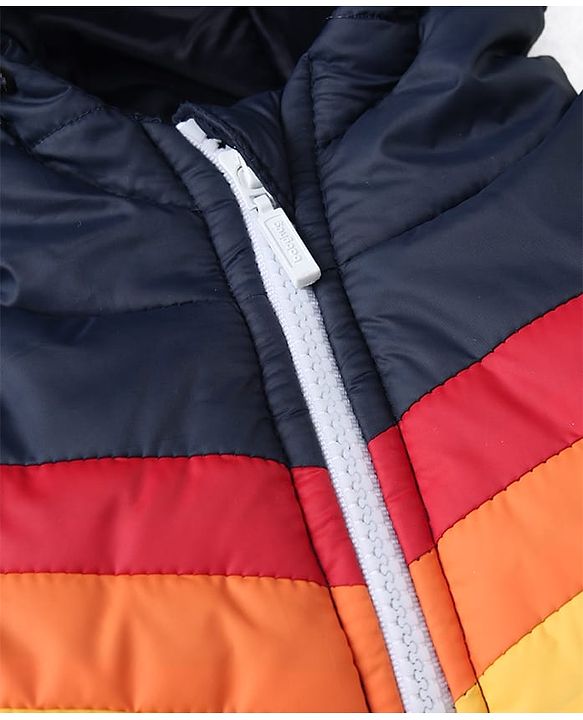 Babyhug Woven Padded/Quilted/ Winter Jacket with Full Sleeves and Rainbow Print - Navy Blue