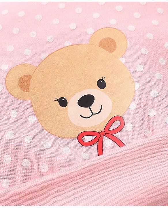 Babyhug 100% Cotton Interlock Knit Cap, Mitten & Booties Polka Dots & Animal Print in Pink - Diameter 14 cm