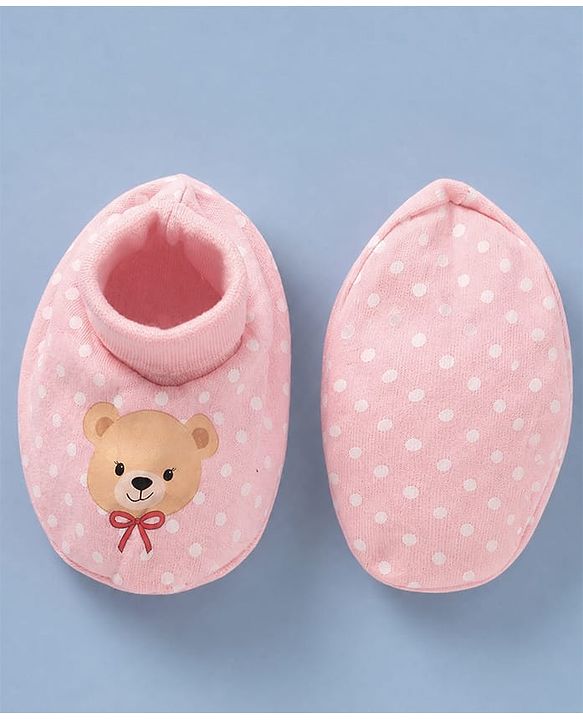 Babyhug 100% Cotton Interlock Knit Cap, Mitten & Booties Polka Dots & Animal Print in Pink - Diameter 14 cm