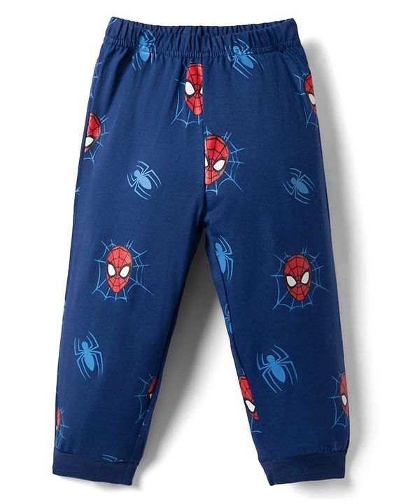 Babyhug Marvel 100% Cotton Single Jersey Knit Full Sleeves T-Shirt & Pajama Night Suit with Spider Man Graphic Print - Red & Blue