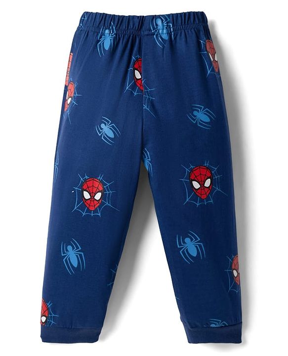 Babyhug Marvel 100% Cotton Single Jersey Knit Full Sleeves T-Shirt & Pajama Night Suit with Spider Man Graphic Print - Red & Blue