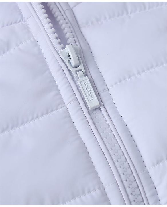 Babyhug Woven Full Sleeves Hooded Padded Quilted Winter Jacket with Varsity Print - White