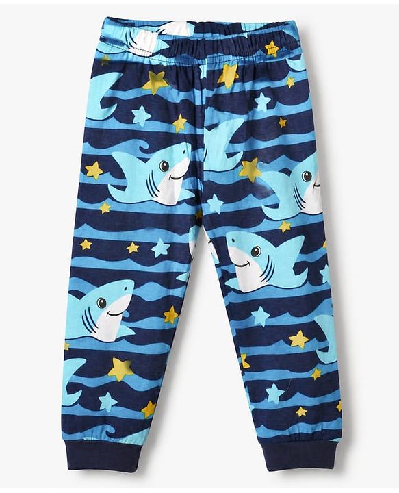 Babyhug Cotton Knit Full Sleeves Co-ord T-Shirt & Pajama Night Suit with Waves & Shark Print - Blue