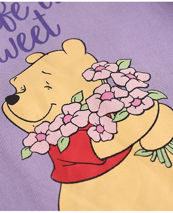 Babyhug Disney 100% Cotton Single Jersey Knit Full Sleeves T-Shirt & Pajama Night Suit with Winnie The Pooh Graphic Print - White & Purple