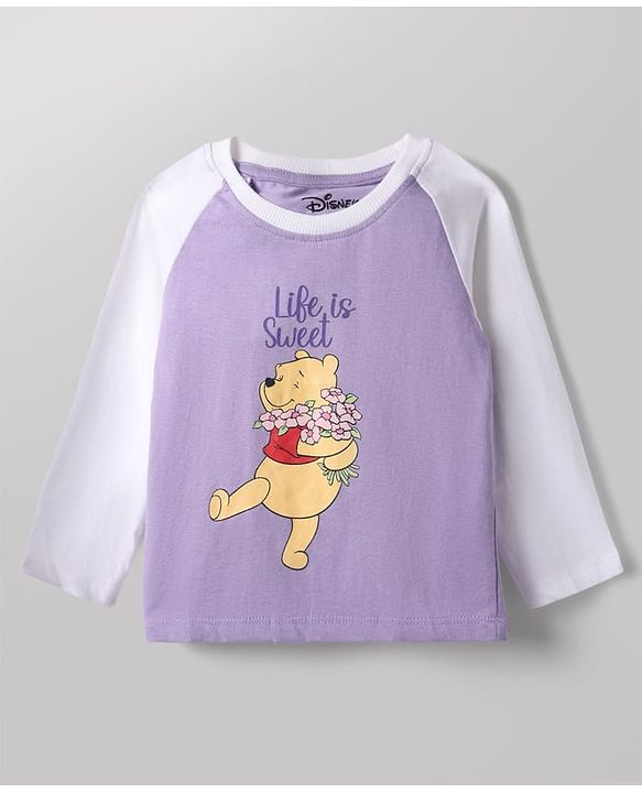 Babyhug Disney 100% Cotton Single Jersey Knit Full Sleeves T-Shirt & Pajama Night Suit with Winnie The Pooh Graphic Print - White & Purple