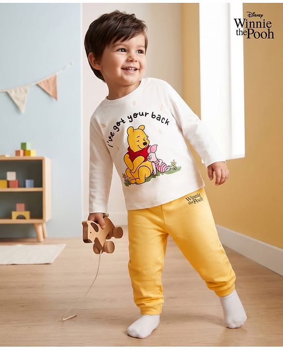 Babyhug Disney Single Jersey Knit Full Sleeves T-Shirt & Pyjama Night Suit with Winnie the Pooh Graphic - White