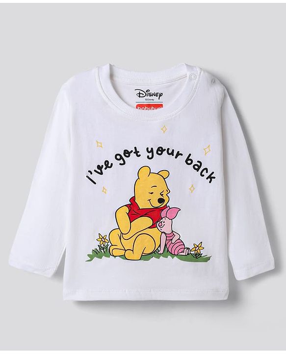 Babyhug Disney Single Jersey Knit Full Sleeves T-Shirt & Pyjama Night Suit with Winnie the Pooh Graphic - White