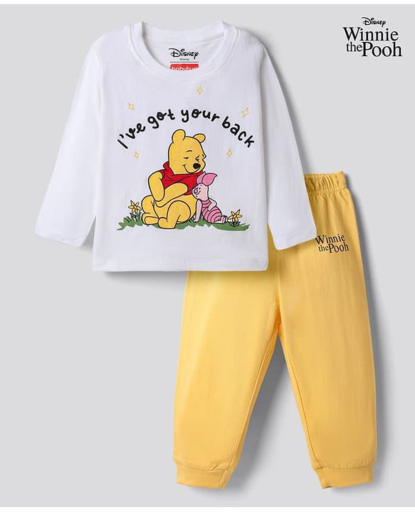 Babyhug Disney Single Jersey Knit Full Sleeves T-Shirt & Pyjama Night Suit with Winnie the Pooh Graphic - White