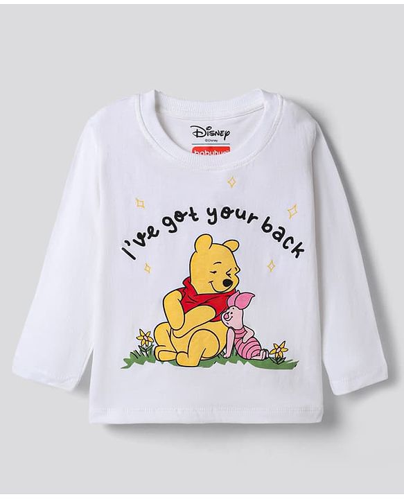 Babyhug Disney Single Jersey Knit Full Sleeves T-Shirt & Pyjama Night Suit with Winnie the Pooh Graphic - White