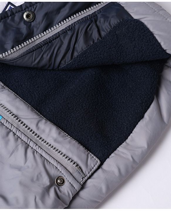 Babyhug Woven Hooded Padded Quilted Winter Jacket with Full Sleeves and 9 Embroidered Patch with Cut & Sew - Navy Blue