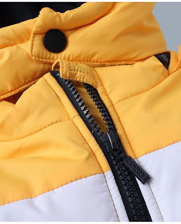 Babyhug Woven Full Sleeves Padded Quilted Winter Jacket with Detachable Hood & Mountain Landscape Print - Yellow