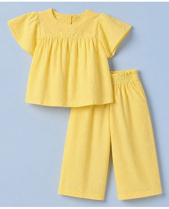 Babyhug 100% Cotton Knit Half Sleeves Top and Pants Set - Yellow
