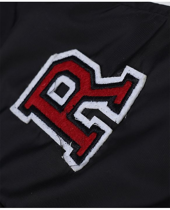 Babyhug Woven Full Sleeves Bomber Jacket with Letter R Embroidery - Black