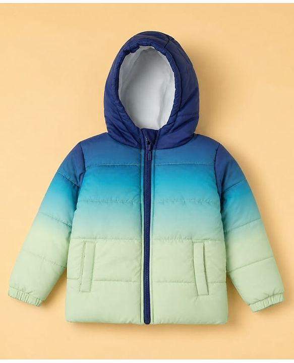 Babyhug Woven Full Sleeves Hooded Padded Quilted Winter Jacket with Ombre Effect - Blue