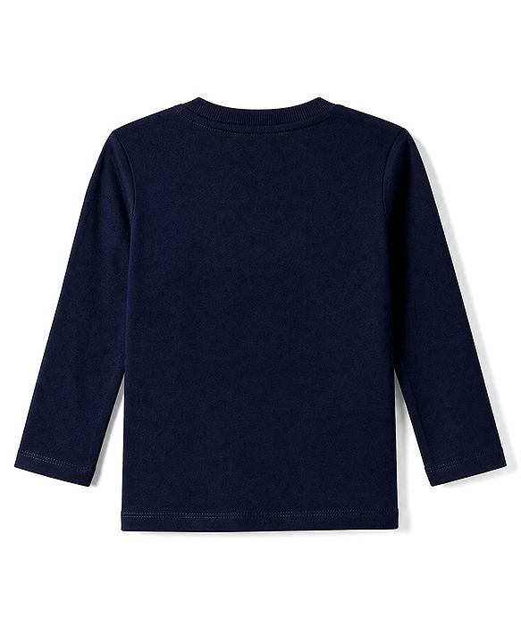 Babyhug Disney 100% Cotton Single Jersey Knit T-Shirt with Full Sleeves and This is How I Roll Text with Mickey Mouse Print - Navy Blue