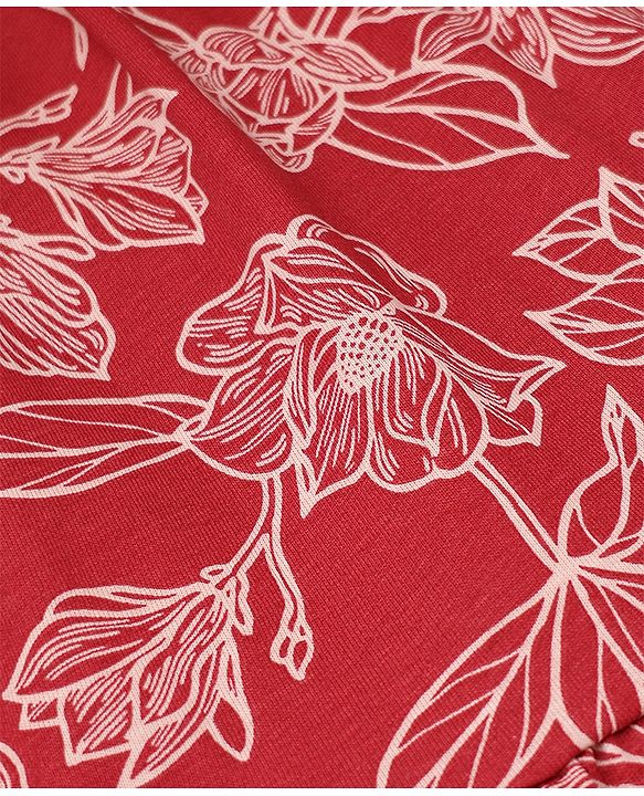 Pine Kids 100% Cotton Knit Dress with Full Sleeves and Floral Print in Red for 4-5 Years