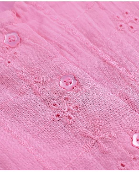 Babyhug 100% Cotton Schiffili Knit Half Frill Sleeves Top and Shorts with Eyelet Embroidery - Light Pink