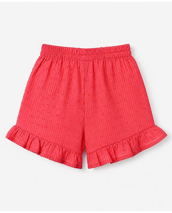 Babyhug 100% Cotton Knit Top and Shorts with Half Sleeves and Dots Embroidery with Bow - Red