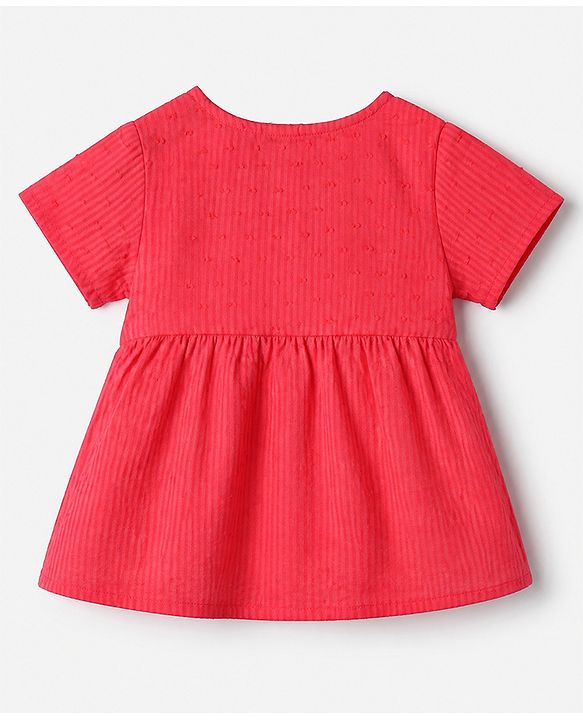 Babyhug 100% Cotton Knit Top and Shorts with Half Sleeves and Dots Embroidery with Bow - Red