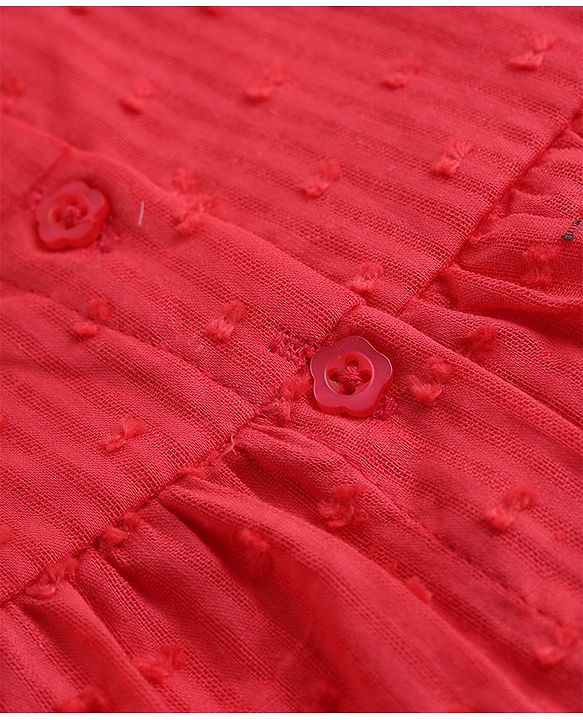 Babyhug 100% Cotton Knit Top and Shorts with Half Sleeves and Dots Embroidery with Bow - Red