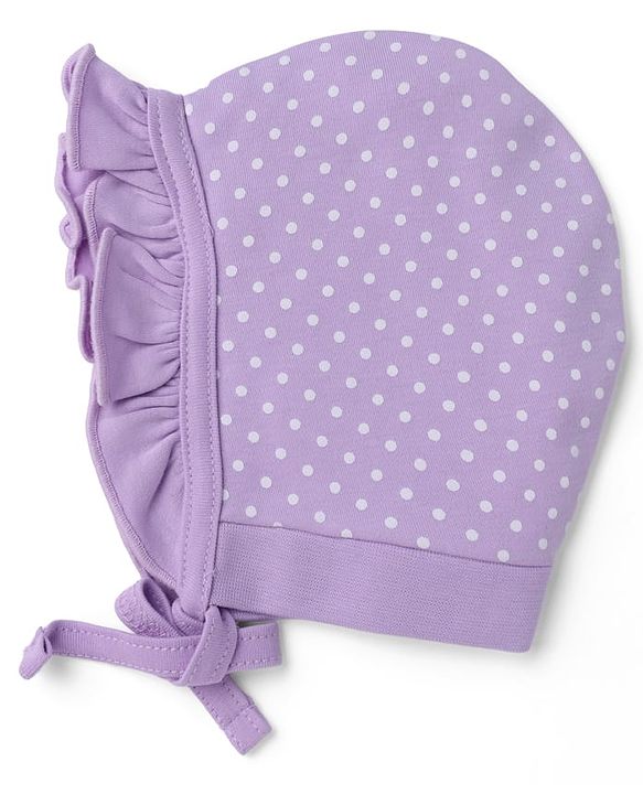 Babyhug 100% Cotton Interlock Knit Polka Dots & Floral Printed Cap Pack of 2 - Pink & Purple