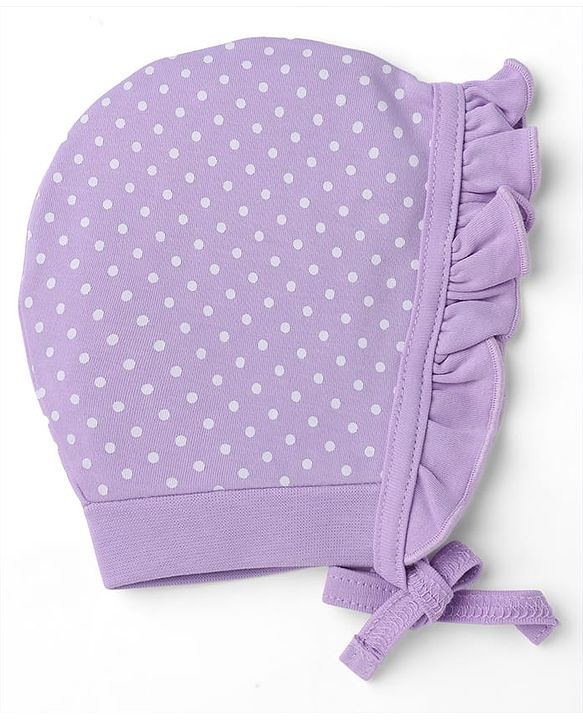 Babyhug 100% Cotton Interlock Knit Polka Dots & Floral Printed Cap Pack of 2 - Pink & Purple