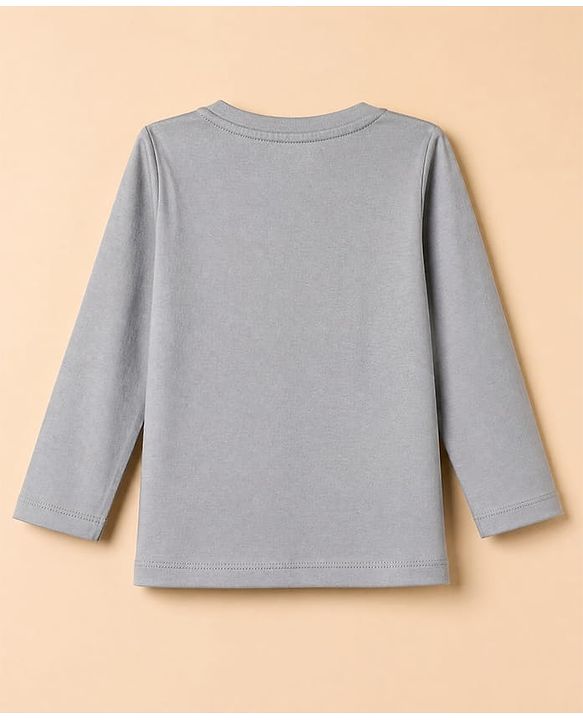 Babyhug 100% Cotton Knit Full Sleeves T-Shirt & Pyjama Night Suit with Construction Vehicle Print - Grey