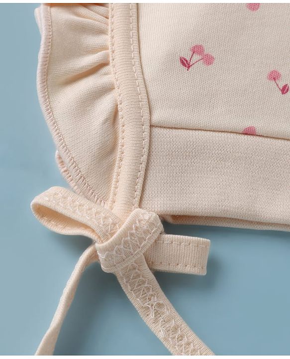 Babyhug 100% Cotton Interlock Knit Baby Caps With Cherry Print In Pink - Diameter 13.5 cm