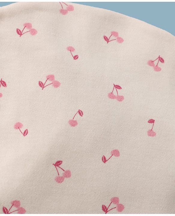 Babyhug 100% Cotton Interlock Knit Baby Caps With Cherry Print In Pink - Diameter 13.5 cm