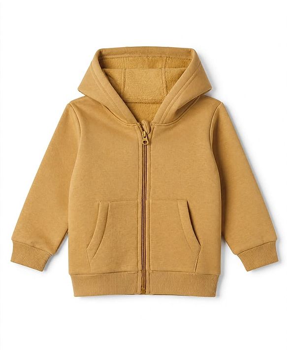 Babyhug Fleece Knit Heavy Gauge Hooded Sweat Jacket with Full Sleeves - Mustard