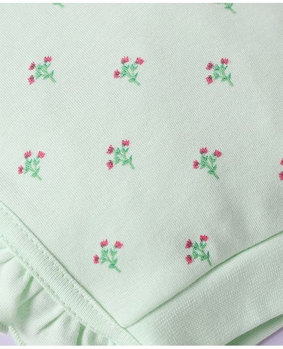 Babyhug 100% Cotton Interlock Knit Baby Caps with Polka Dots & Floral Print in Pink & Green Pack of 2 - Diameter 9 cm