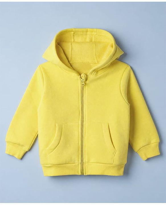 Babyhug Fleece Knit Heavy Gauge Warm Hooded Sweat Jacket with Full Sleeves - Yellow