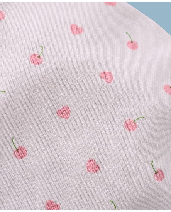 Babyhug 100% Cotton Interlock Knit Baby Caps With Apple Print In Pink - Diameter 13 cm
