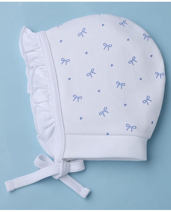 Babyhug 100% Cotton Interlock Knit Polka Dots & Floral Printed Cap Pack of 2 White - Diameter 7.5 cm