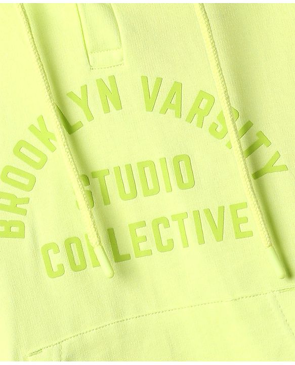 Pine Kids Cotton Knit Hoodie with Full Sleeves and Brooklyn Varsity Print in Lime in Green for 4-5 Years